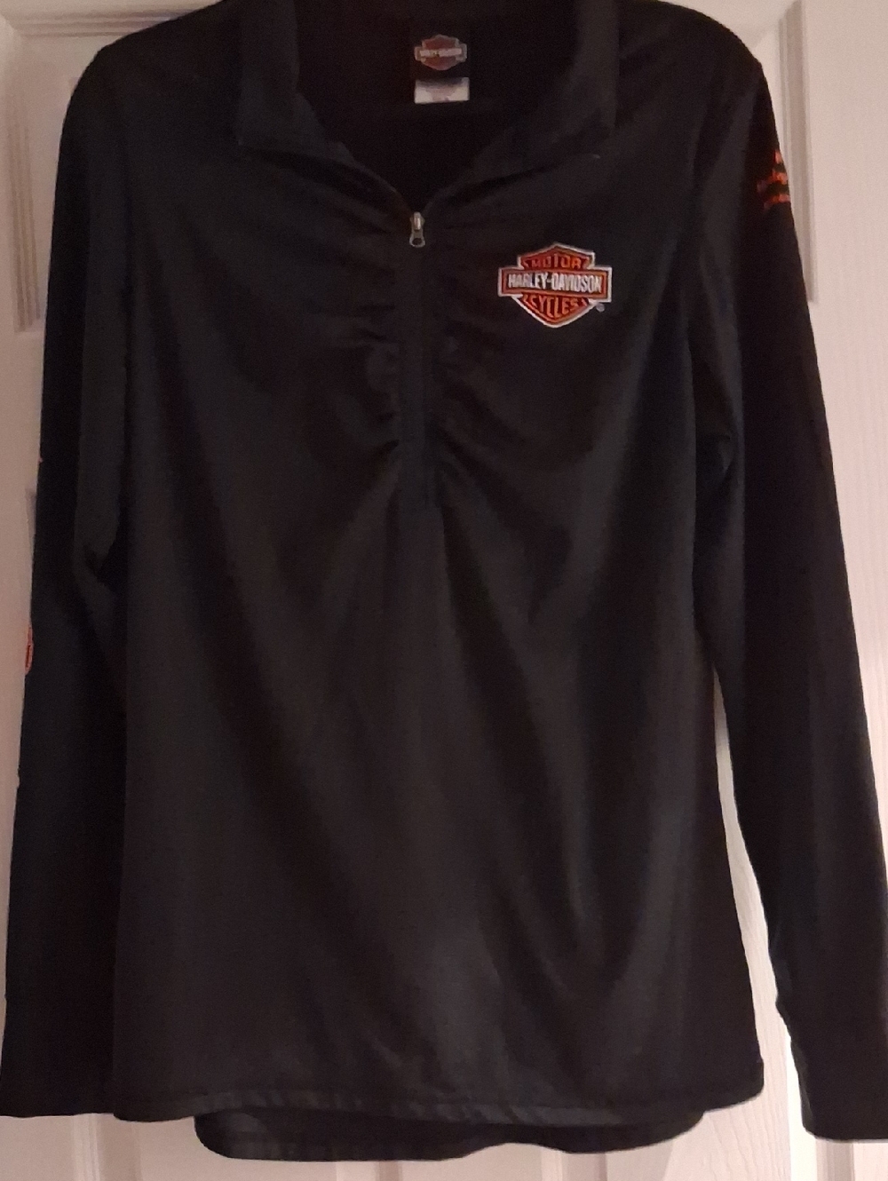 Harley-Davidson Black Long Sleeve Half-Zip Top with Orange Logo